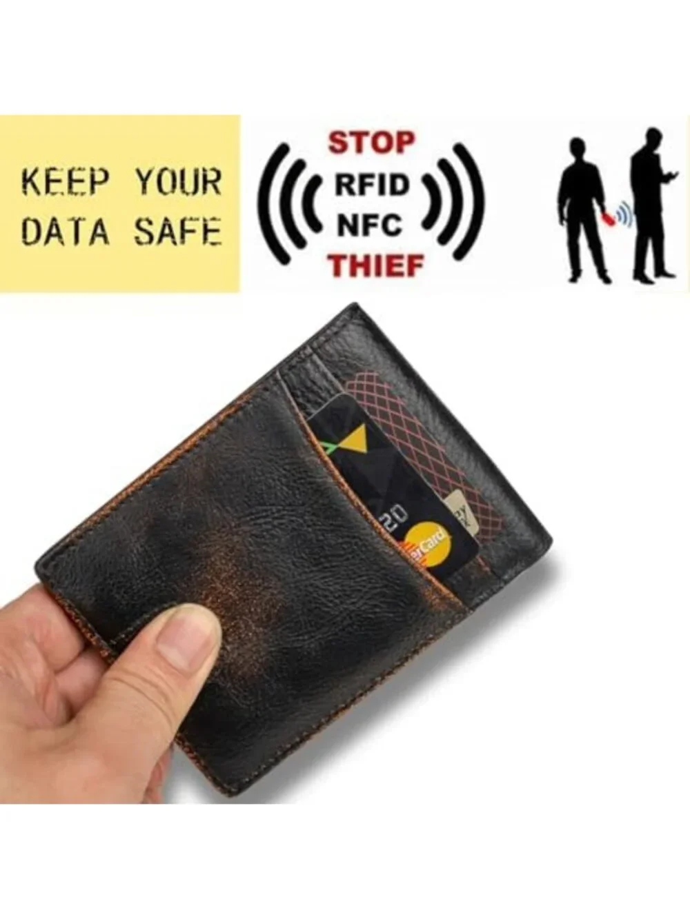 Slim RFID Bifold Wallet for Men, Genuine Leather, 2 ID Windows, Gift Box